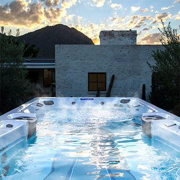 Steam coming off a swim spa on a cold evening.